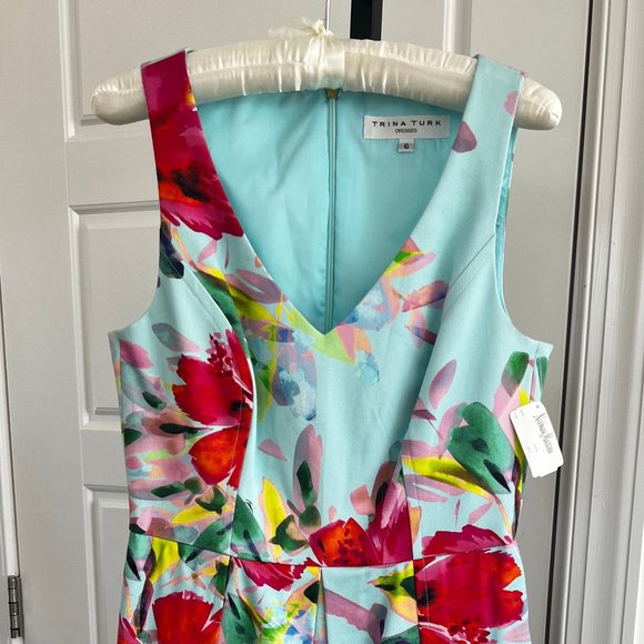 Trina Turk size 6 fit and flare blue floral dress - Picture 3 of 9